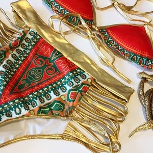 NEW Tribal Metallic Bikini Aztec Swimsuit